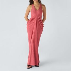 HALARA NWOT SIZE M Deep V Neck Racerback Stacked Ruched Maxi Casual Dress